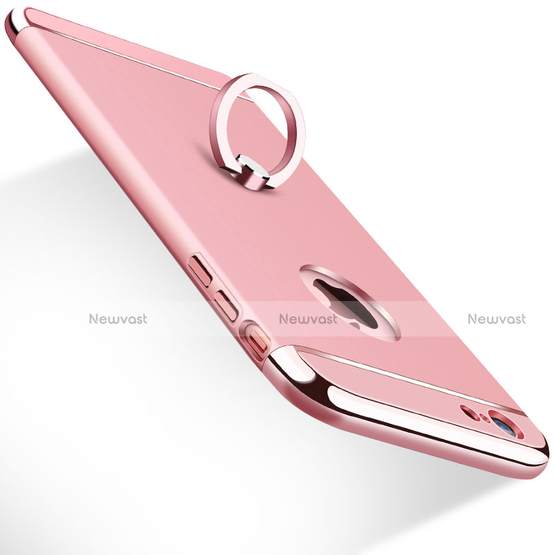 Luxury Metal Frame and Plastic Back Cover with Finger Ring Stand for Apple iPhone 6 Rose Gold