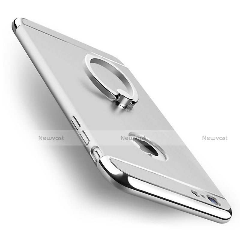 Luxury Metal Frame and Plastic Back Cover with Finger Ring Stand for Apple iPhone 6 Silver