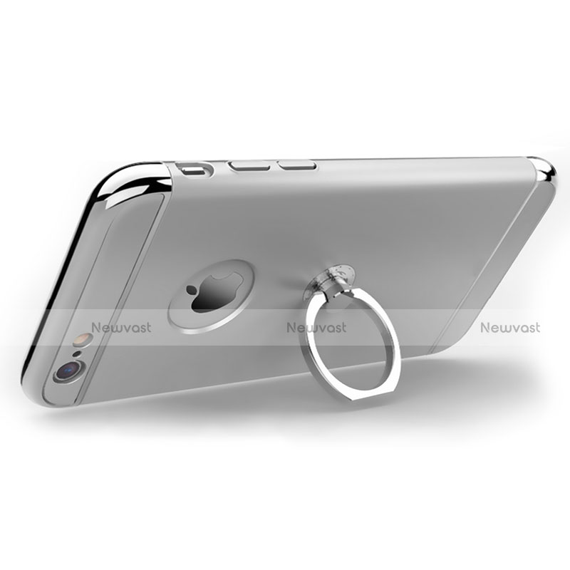 Luxury Metal Frame and Plastic Back Cover with Finger Ring Stand for Apple iPhone 6 Silver