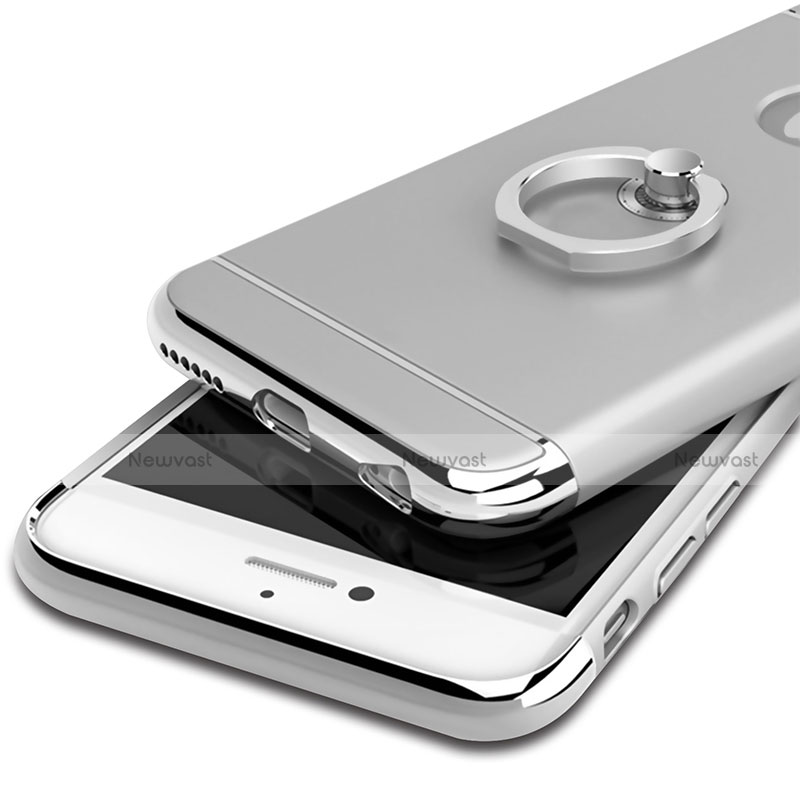 Luxury Metal Frame and Plastic Back Cover with Finger Ring Stand for Apple iPhone 6 Silver