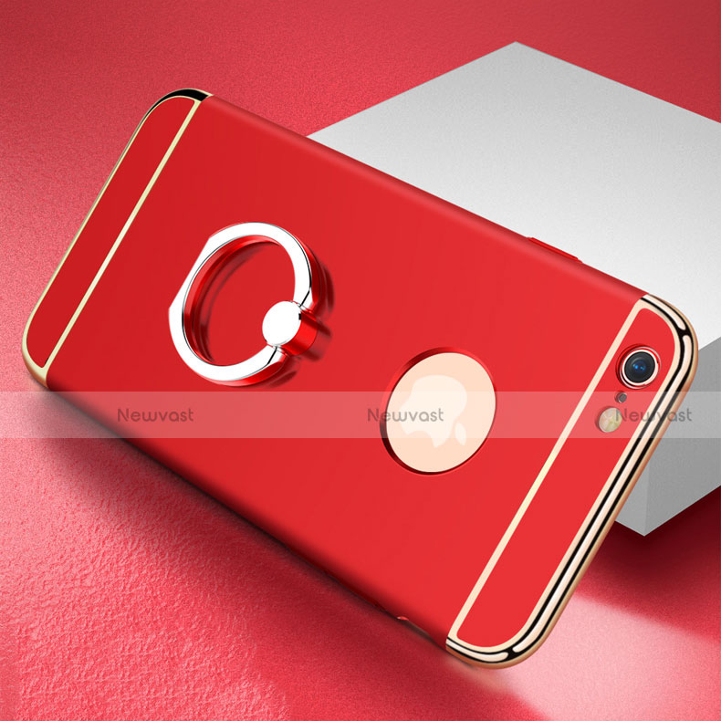Luxury Metal Frame and Plastic Back Cover with Finger Ring Stand for Apple iPhone 6S Red