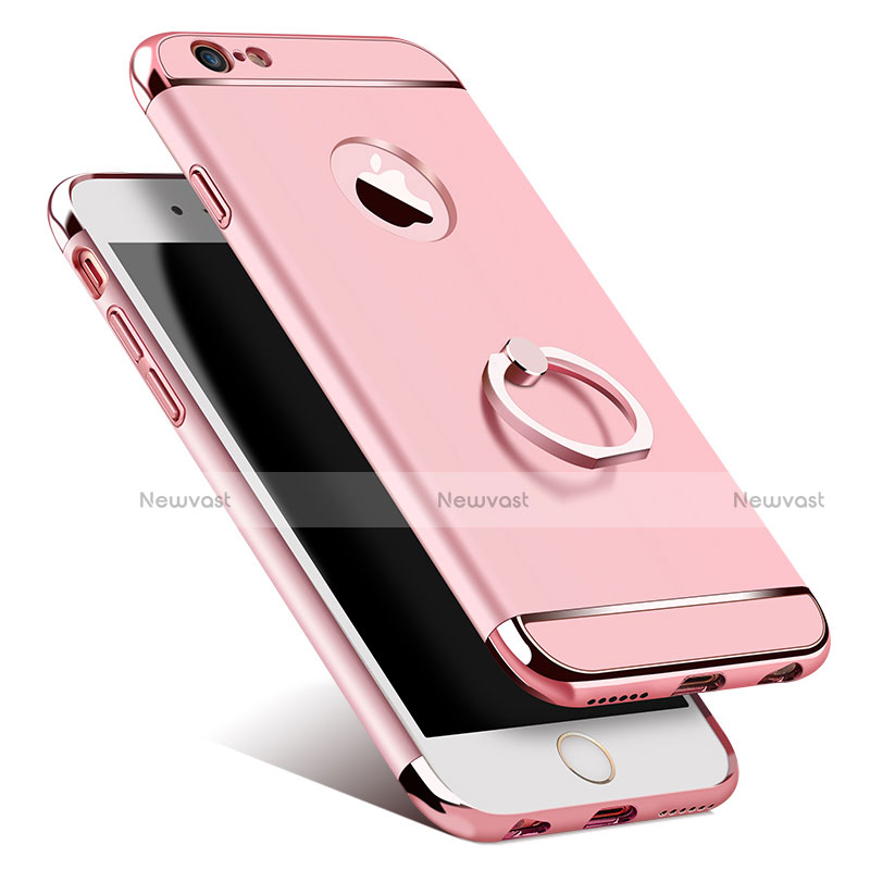 Luxury Metal Frame and Plastic Back Cover with Finger Ring Stand for Apple iPhone 6S Rose Gold
