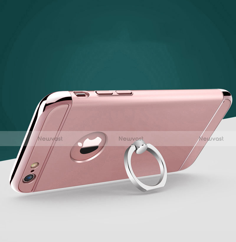 Luxury Metal Frame and Plastic Back Cover with Finger Ring Stand for Apple iPhone 6S Rose Gold