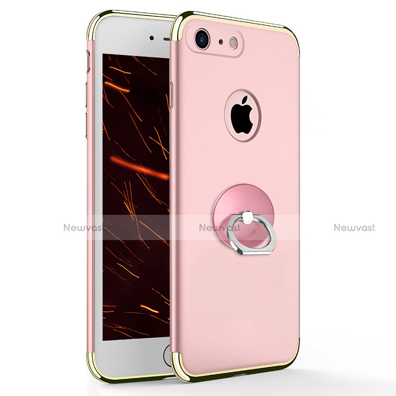 Luxury Metal Frame and Plastic Back Cover with Finger Ring Stand for Apple iPhone 7 Pink