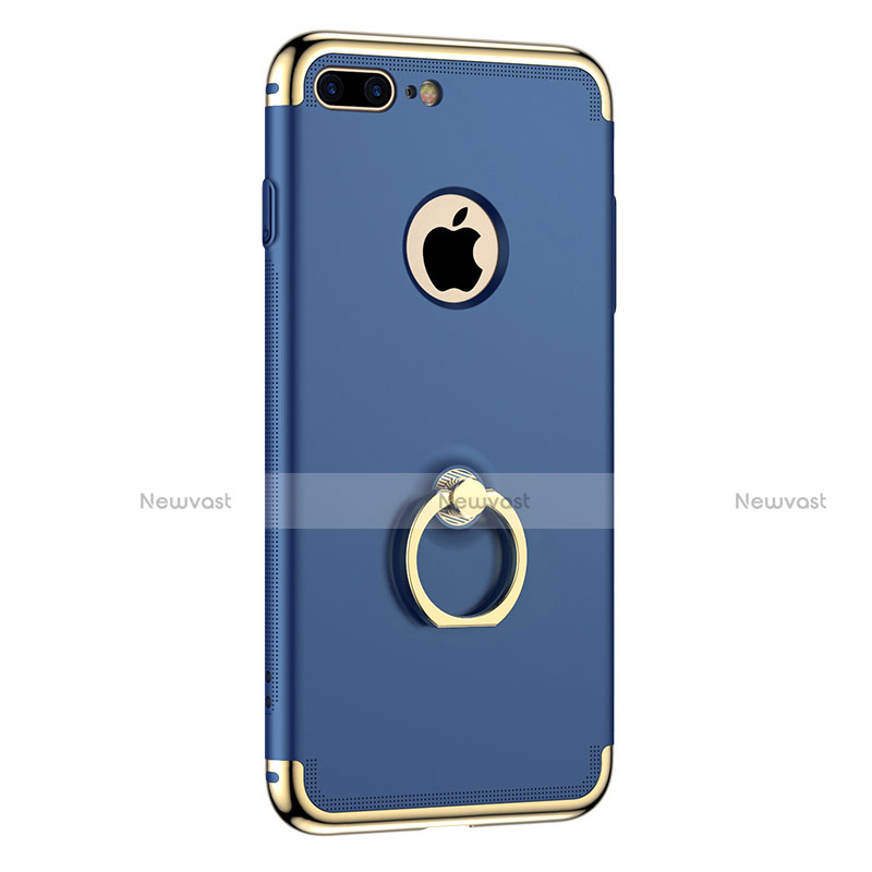 Luxury Metal Frame and Plastic Back Cover with Finger Ring Stand for Apple iPhone 7 Plus Blue