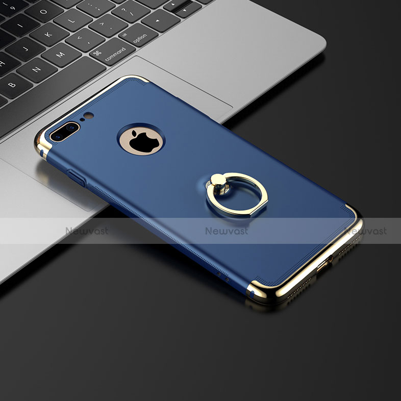 Luxury Metal Frame and Plastic Back Cover with Finger Ring Stand for Apple iPhone 7 Plus Blue