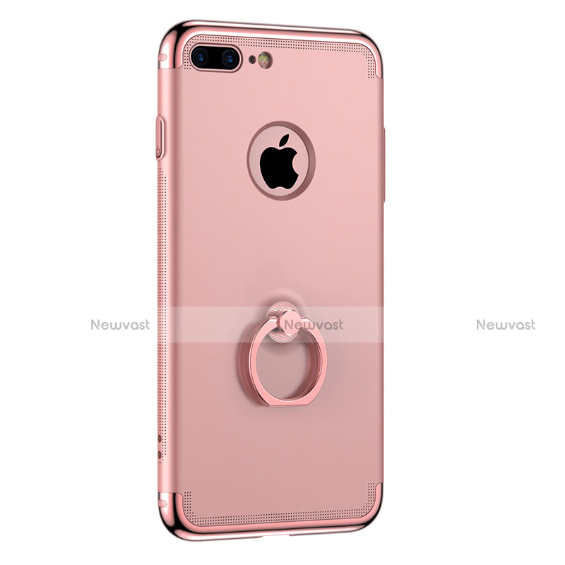 Luxury Metal Frame and Plastic Back Cover with Finger Ring Stand for Apple iPhone 7 Plus Rose Gold