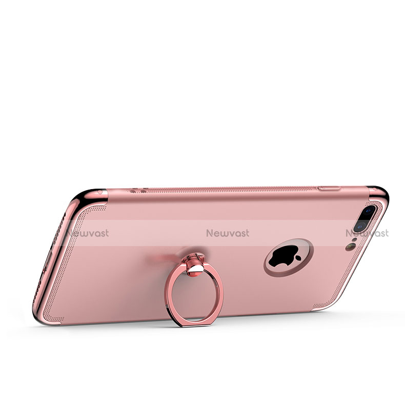Luxury Metal Frame and Plastic Back Cover with Finger Ring Stand for Apple iPhone 7 Plus Rose Gold