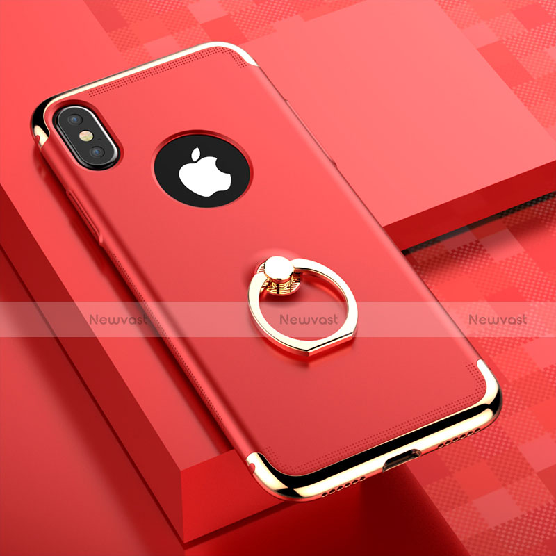 Luxury Metal Frame and Plastic Back Cover with Finger Ring Stand for Apple iPhone X Red