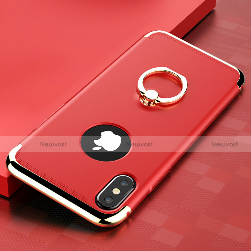 Luxury Metal Frame and Plastic Back Cover with Finger Ring Stand for Apple iPhone X Red