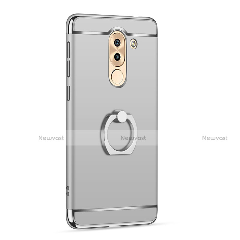 Luxury Metal Frame and Plastic Back Cover with Finger Ring Stand for Huawei GR5 (2017) Silver