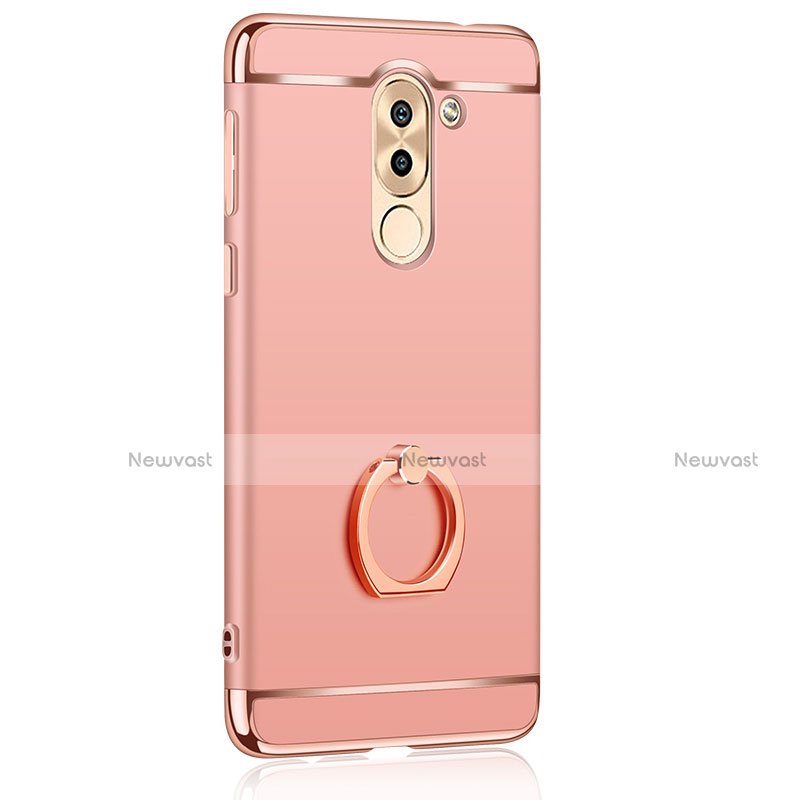 Luxury Metal Frame and Plastic Back Cover with Finger Ring Stand for Huawei Honor 6X Pro Rose Gold