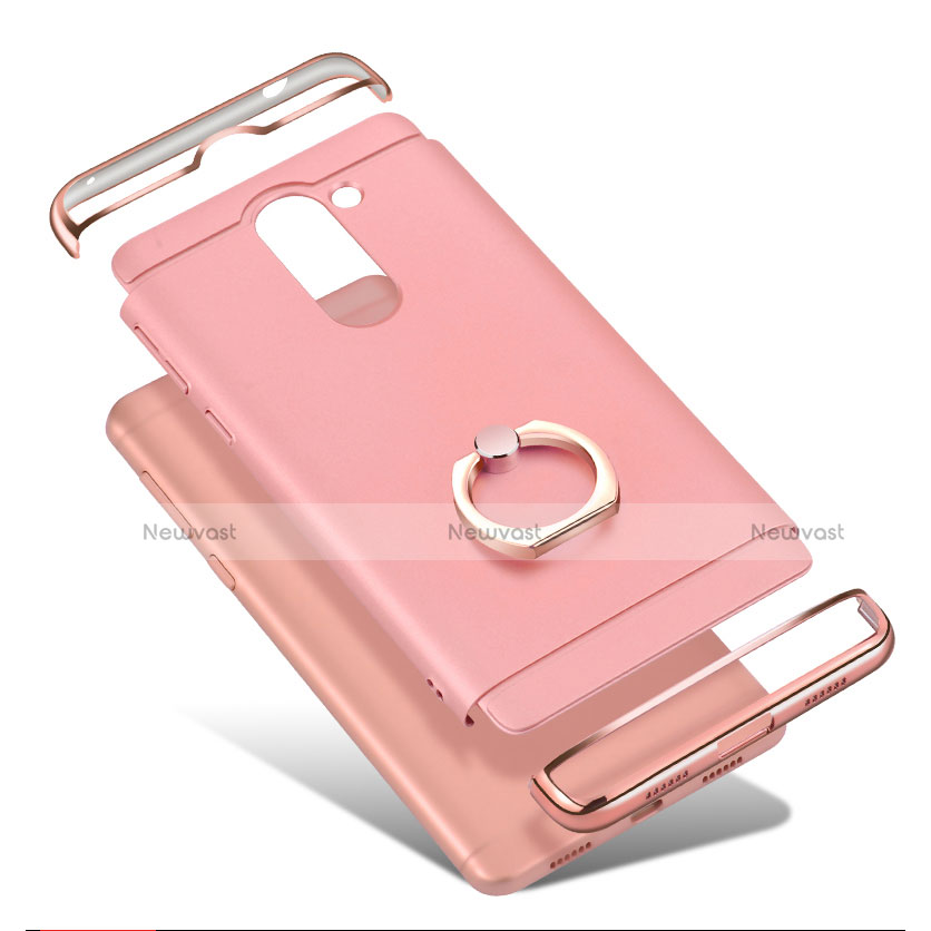 Luxury Metal Frame and Plastic Back Cover with Finger Ring Stand for Huawei Honor 6X Pro Rose Gold