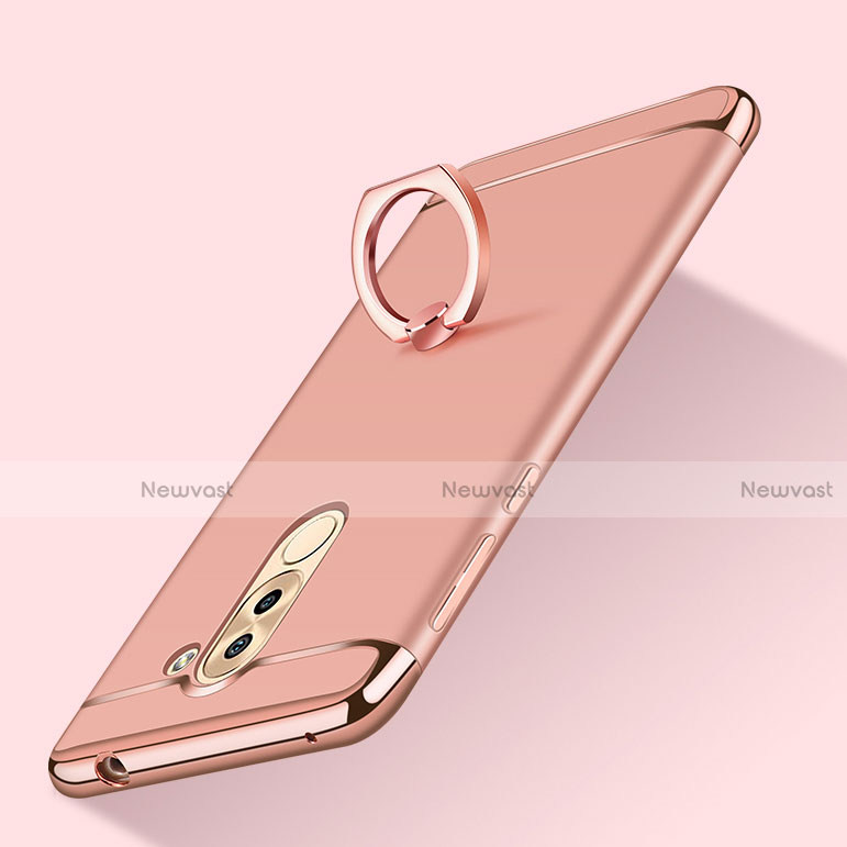 Luxury Metal Frame and Plastic Back Cover with Finger Ring Stand for Huawei Honor 6X Rose Gold