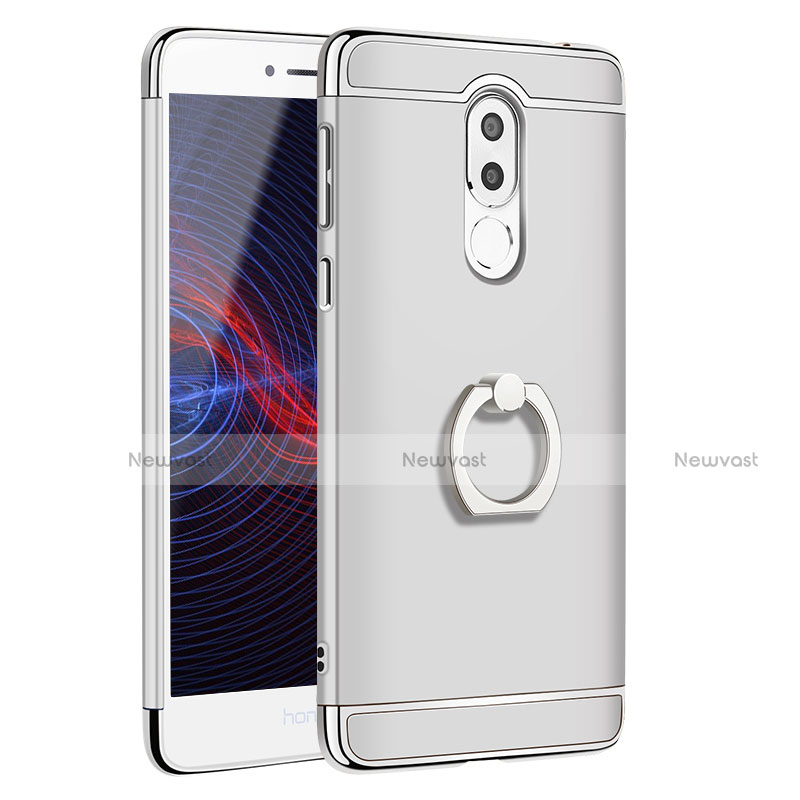 Luxury Metal Frame and Plastic Back Cover with Finger Ring Stand for Huawei Honor 6X Silver