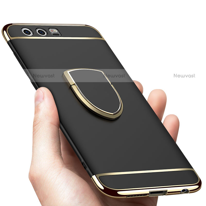 Luxury Metal Frame and Plastic Back Cover with Finger Ring Stand for Huawei Honor 9 Black