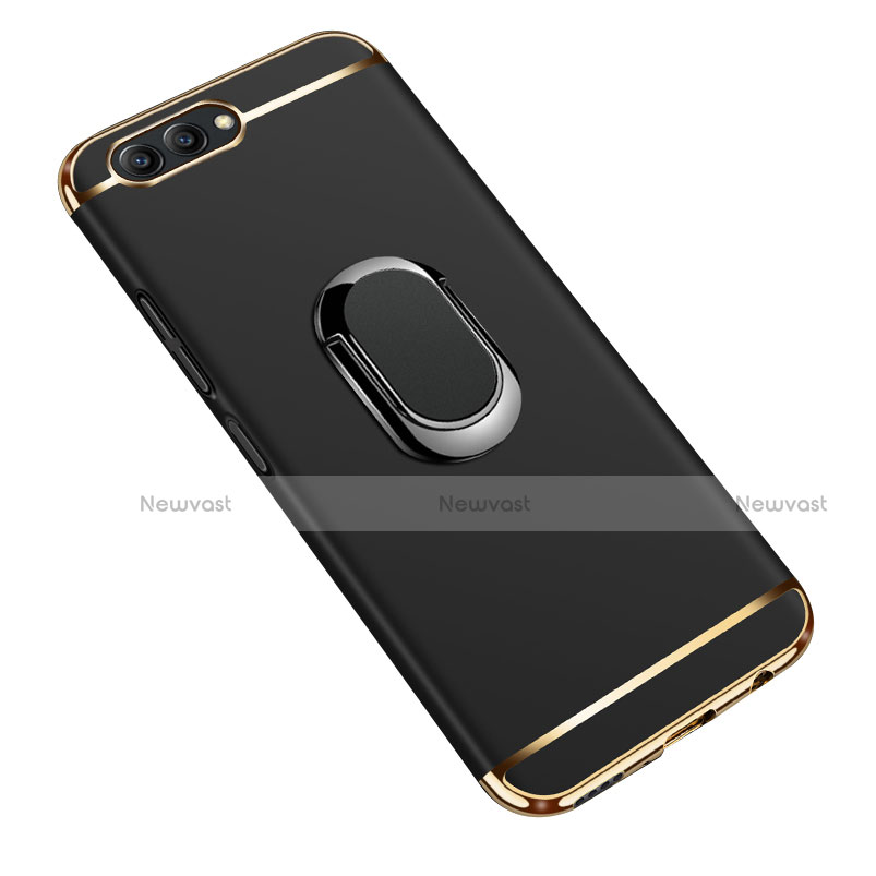 Luxury Metal Frame and Plastic Back Cover with Finger Ring Stand for Huawei Honor V10 Black