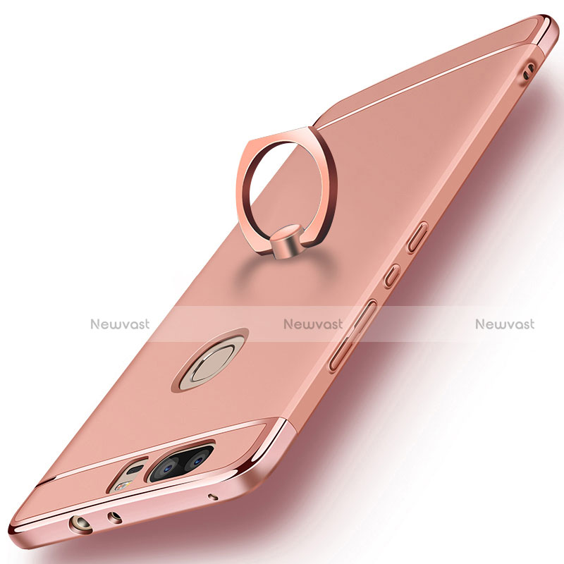 Luxury Metal Frame and Plastic Back Cover with Finger Ring Stand for Huawei Honor V8 Rose Gold