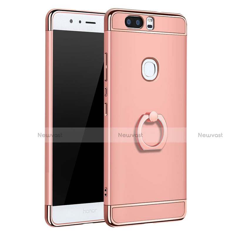 Luxury Metal Frame and Plastic Back Cover with Finger Ring Stand for Huawei Honor V8 Rose Gold