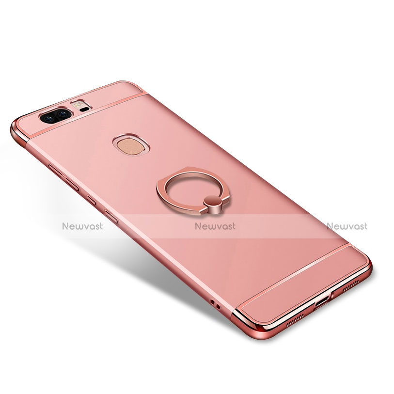 Luxury Metal Frame and Plastic Back Cover with Finger Ring Stand for Huawei Honor V8 Rose Gold