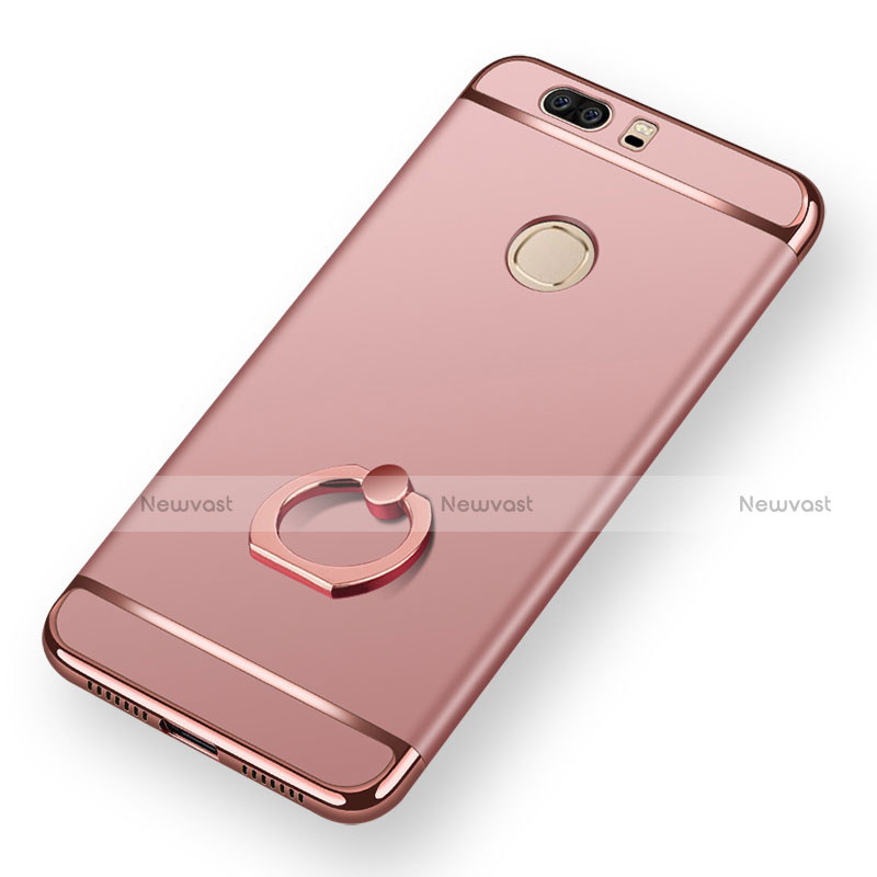 Luxury Metal Frame and Plastic Back Cover with Finger Ring Stand for Huawei Honor V8 Rose Gold