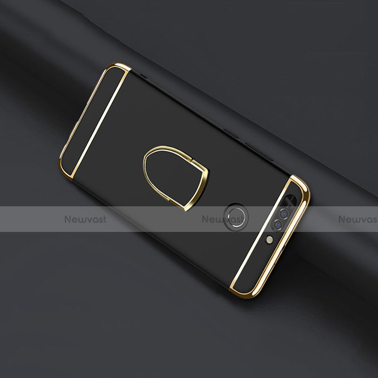 Luxury Metal Frame and Plastic Back Cover with Finger Ring Stand for Huawei Honor V9 Black