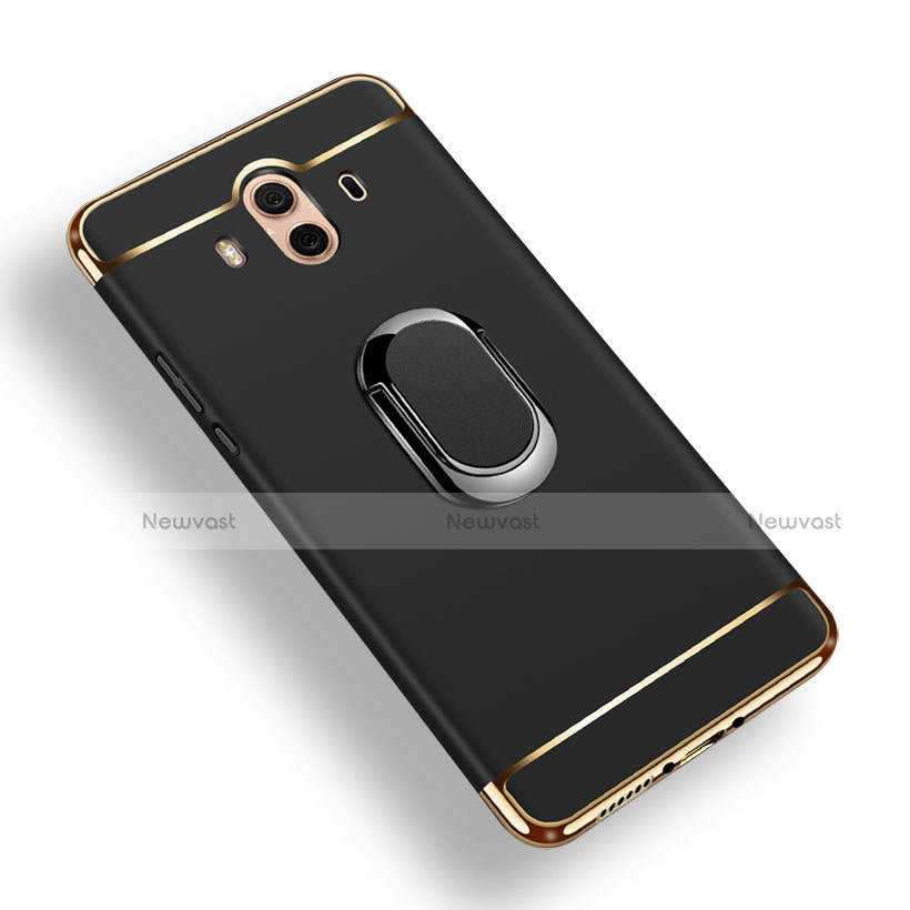 Luxury Metal Frame and Plastic Back Cover with Finger Ring Stand for Huawei Mate 10 Black