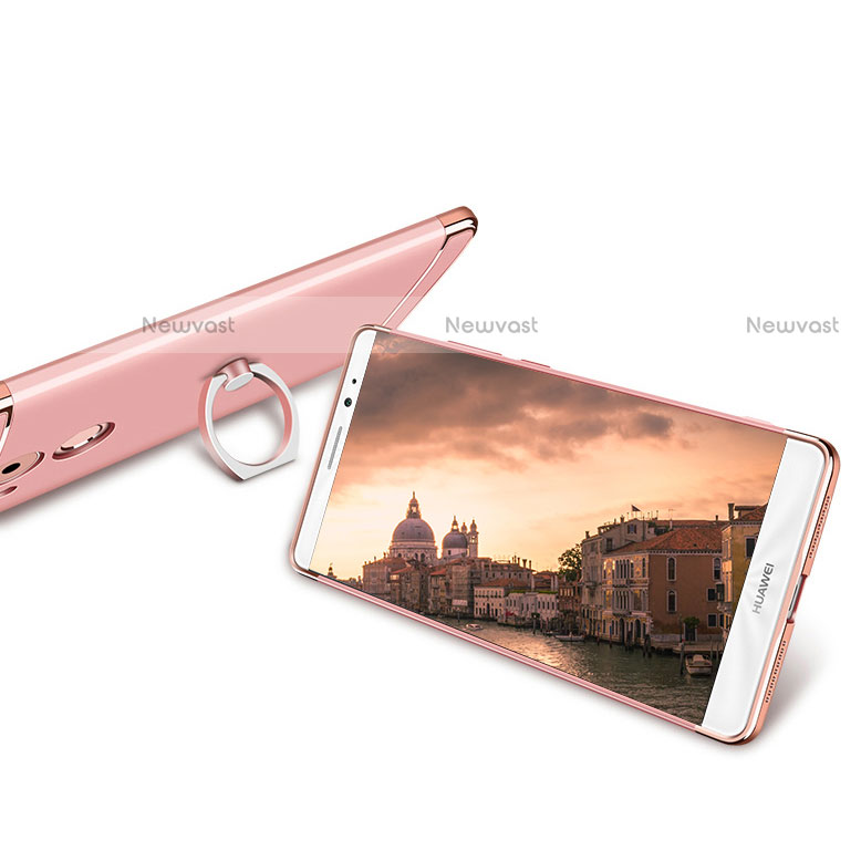 Luxury Metal Frame and Plastic Back Cover with Finger Ring Stand for Huawei Mate 8 Rose Gold