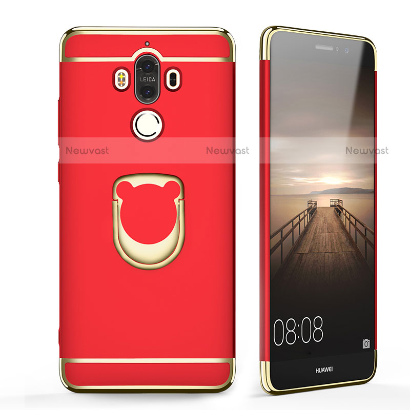 Luxury Metal Frame and Plastic Back Cover with Finger Ring Stand for Huawei Mate 9 Red