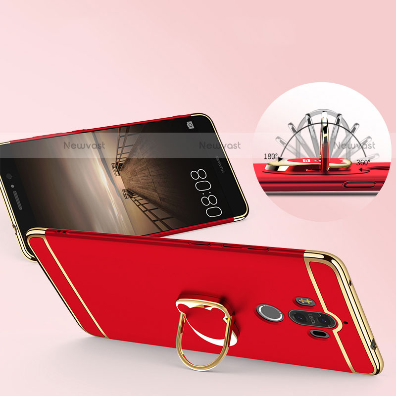 Luxury Metal Frame and Plastic Back Cover with Finger Ring Stand for Huawei Mate 9 Red