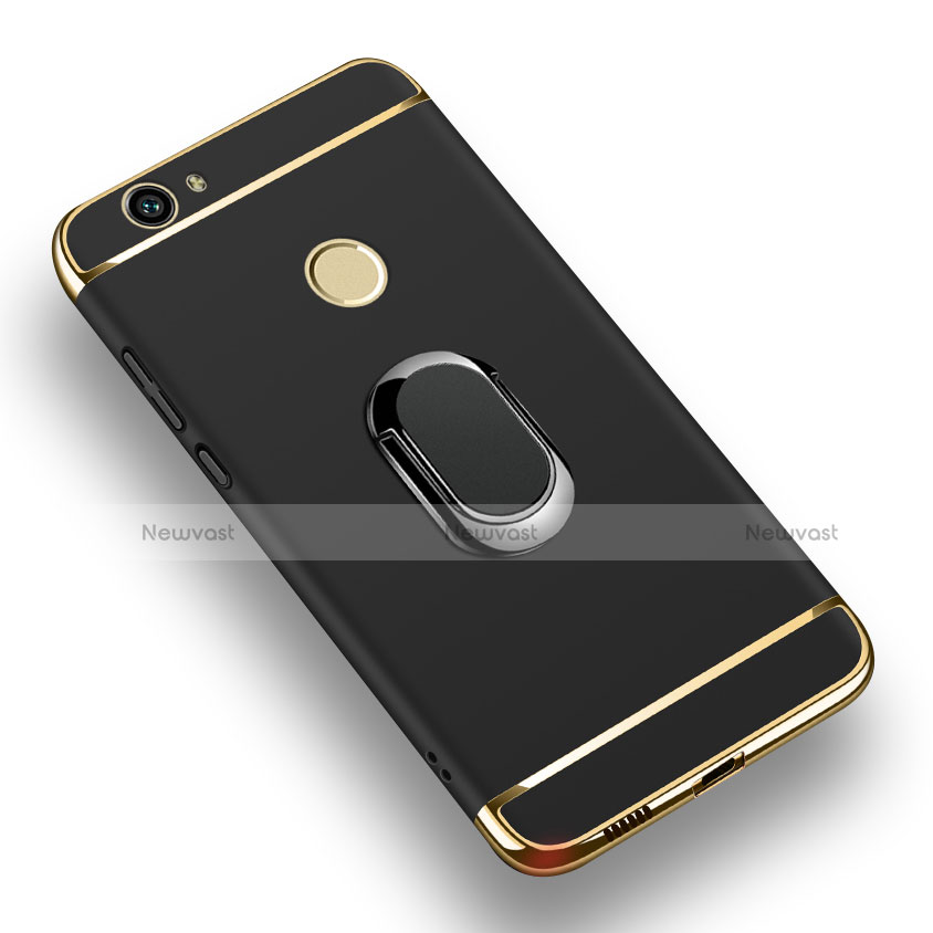 Luxury Metal Frame and Plastic Back Cover with Finger Ring Stand for Huawei Nova Black