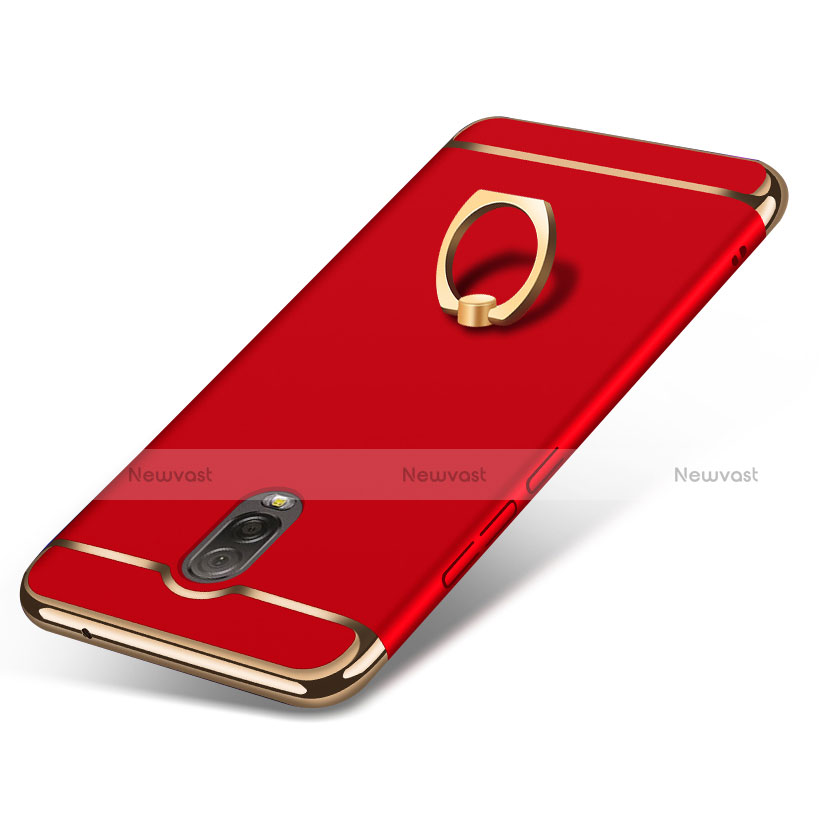 Luxury Metal Frame and Plastic Back Cover with Finger Ring Stand for Samsung Galaxy C7 (2017) Red