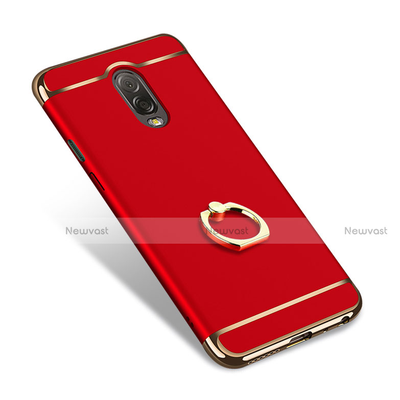 Luxury Metal Frame and Plastic Back Cover with Finger Ring Stand for Samsung Galaxy C7 (2017) Red