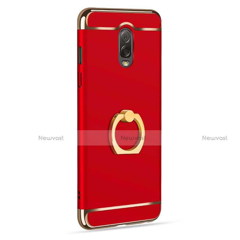 Luxury Metal Frame and Plastic Back Cover with Finger Ring Stand for Samsung Galaxy C7 (2017) Red