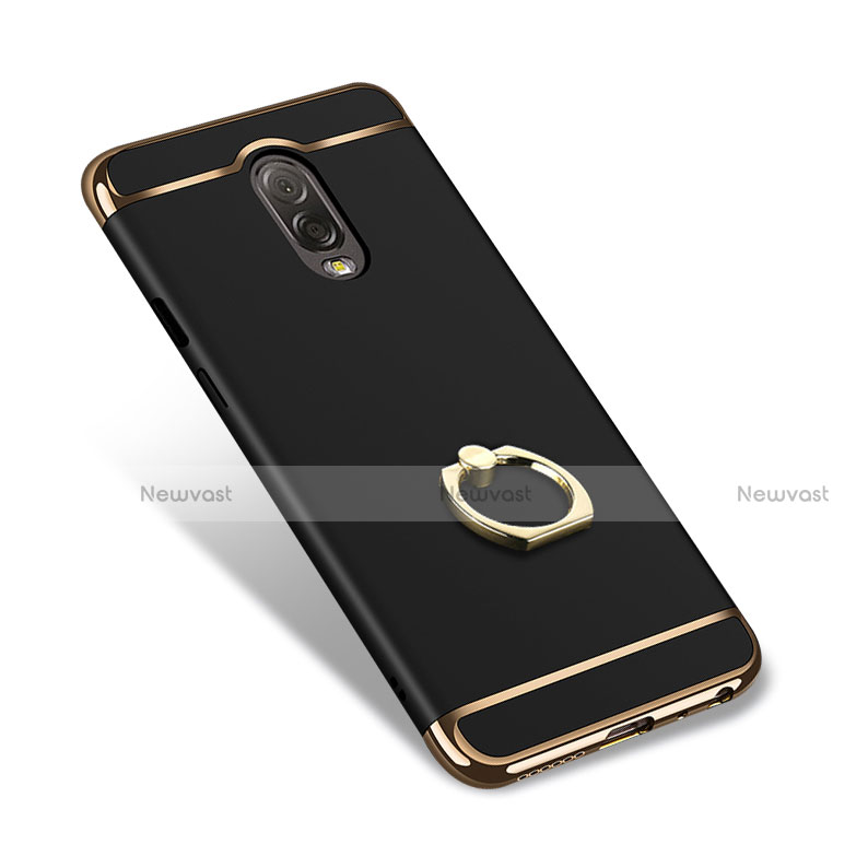 Luxury Metal Frame and Plastic Back Cover with Finger Ring Stand for Samsung Galaxy C8 C710F Black