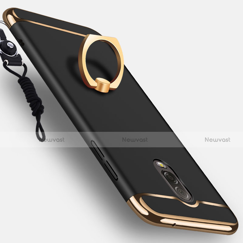 Luxury Metal Frame and Plastic Back Cover with Finger Ring Stand for Samsung Galaxy C8 C710F Black