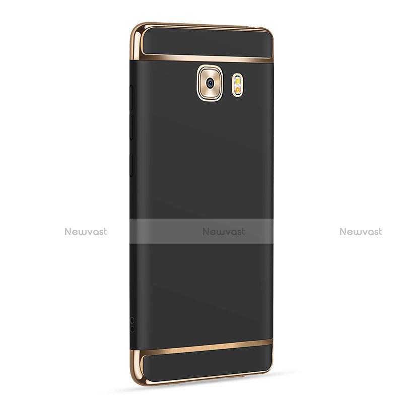 Luxury Metal Frame and Plastic Back Cover with Finger Ring Stand for Samsung Galaxy C9 Pro C9000 Black