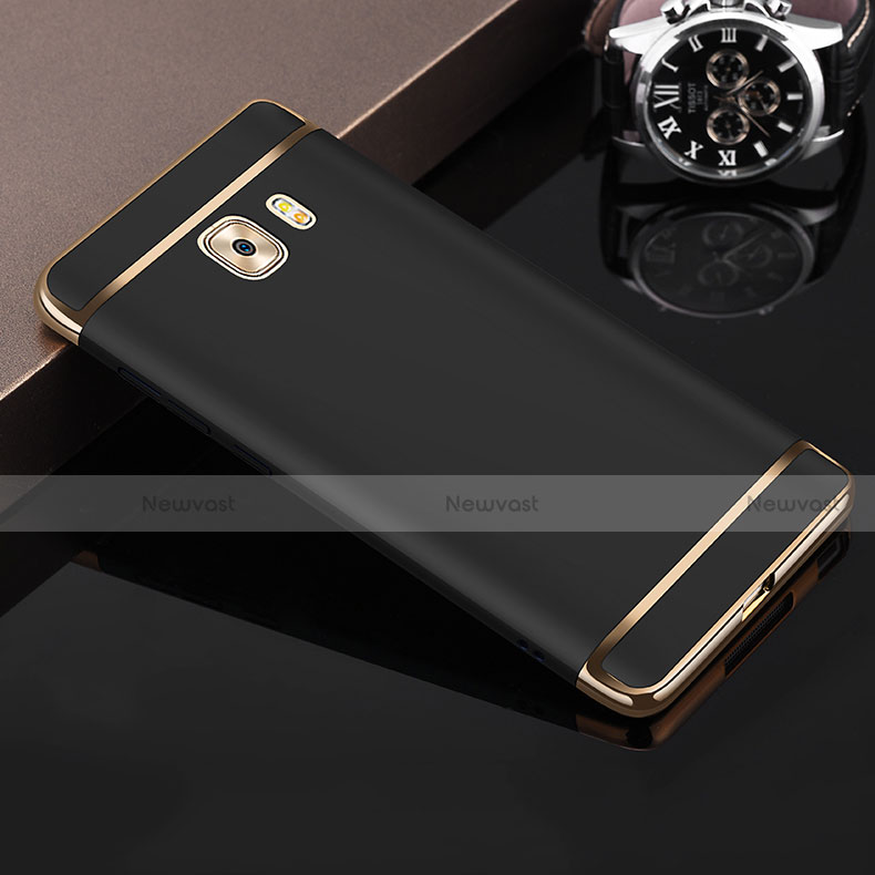 Luxury Metal Frame and Plastic Back Cover with Finger Ring Stand for Samsung Galaxy C9 Pro C9000 Black