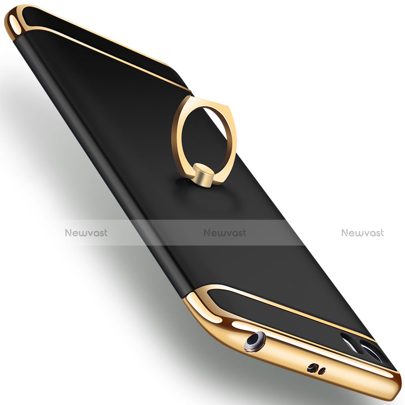 Luxury Metal Frame and Plastic Back Cover with Finger Ring Stand for Xiaomi Mi 5 Black