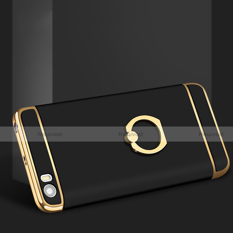 Luxury Metal Frame and Plastic Back Cover with Finger Ring Stand for Xiaomi Mi 5 Black