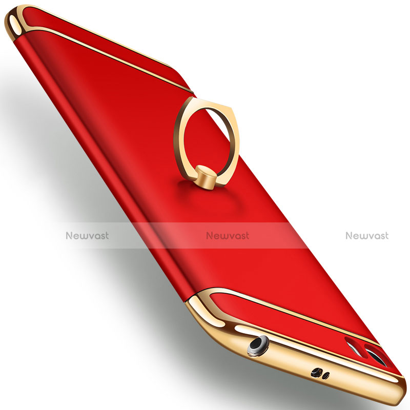 Luxury Metal Frame and Plastic Back Cover with Finger Ring Stand for Xiaomi Mi 5 Red