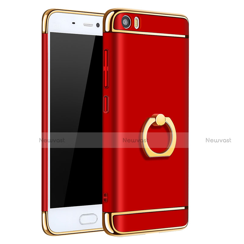 Luxury Metal Frame and Plastic Back Cover with Finger Ring Stand for Xiaomi Mi 5 Red