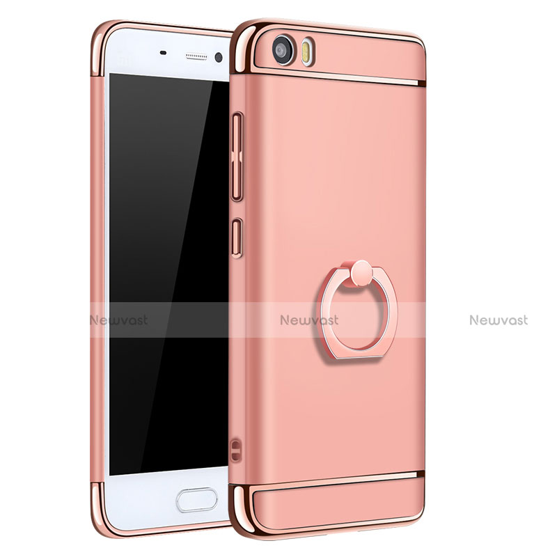 Luxury Metal Frame and Plastic Back Cover with Finger Ring Stand for Xiaomi Mi 5 Rose Gold