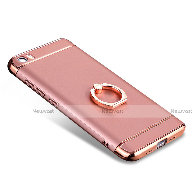 Luxury Metal Frame and Plastic Back Cover with Finger Ring Stand for Xiaomi Mi 5 Rose Gold