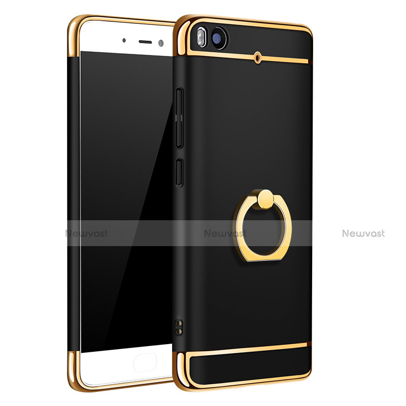Luxury Metal Frame and Plastic Back Cover with Finger Ring Stand for Xiaomi Mi 5S 4G Black