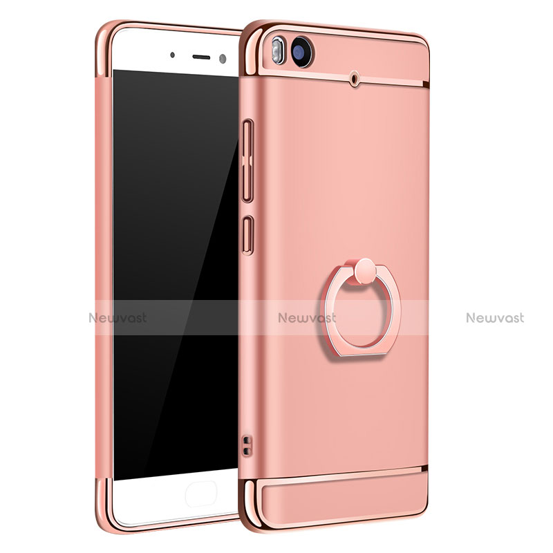 Luxury Metal Frame and Plastic Back Cover with Finger Ring Stand for Xiaomi Mi 5S 4G Rose Gold