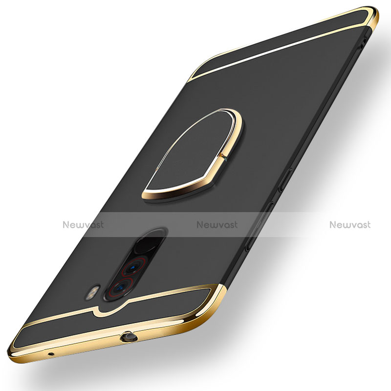 Luxury Metal Frame and Plastic Back Cover with Finger Ring Stand for Xiaomi Pocophone F1 Black