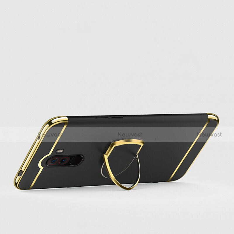 Luxury Metal Frame and Plastic Back Cover with Finger Ring Stand for Xiaomi Pocophone F1 Black