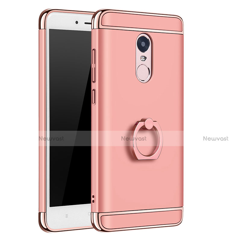 Luxury Metal Frame and Plastic Back Cover with Finger Ring Stand for Xiaomi Redmi Note 4X Rose Gold