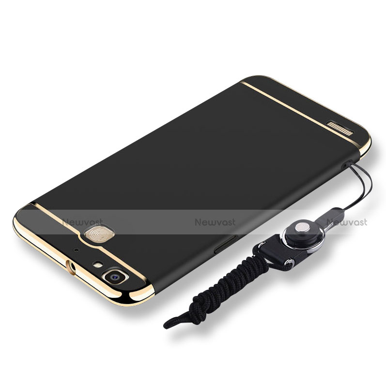 Luxury Metal Frame and Plastic Back Cover with Lanyard for Huawei Enjoy 5S Black